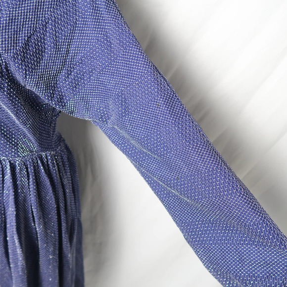 Vintage 70s navy blue and metallic silver chainmail aline midi party dress M - Picture 4 of 6